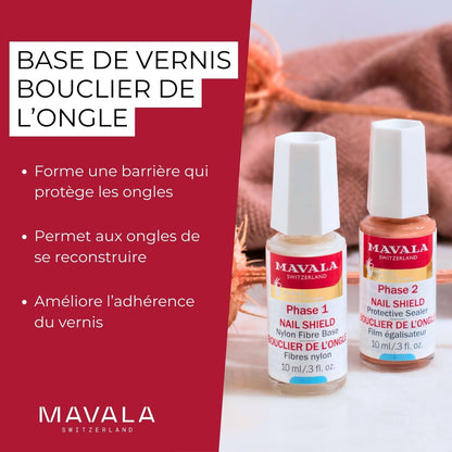 Mavala Nail Shield, 2 Count, Phase 1 & 2, Clear Nail Polish Top Coat, Nail Strengthener, Nail Growth & Nail Hardener Treatment,
