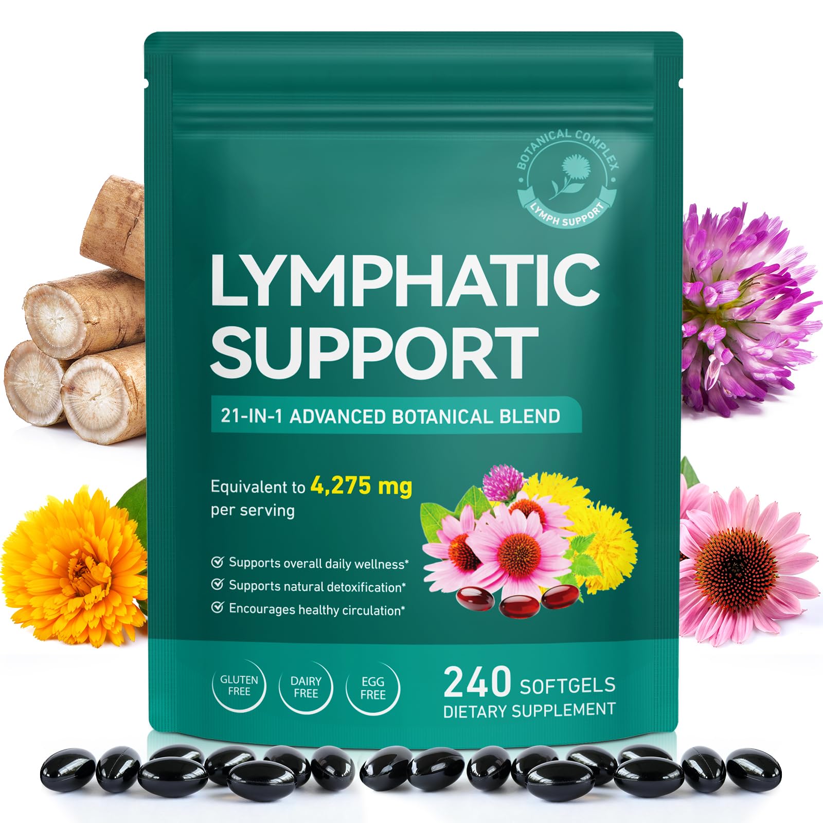 240 Softgels 21-in-1 Liposomal Lymphatic Drainage Supplements, 4275mg Lymph System Support Supplement for Women & Men,Herbal Blend,with Dandelion, Burdock, Echinacea,Rutin, Turmeric,Cleavers & More Ruduwu buy supplements Au
