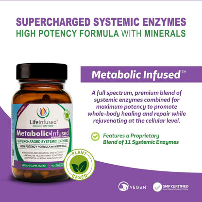 Life Infused Metabolic Enzymes – Systemic Enzyme Supplement with Serrapeptase, Nattokinase, Bromelain & Protease Blend – 72 Trace Minerals – Immune & Circulation Support – Vegan, Non-GMO – 90 Capsules Life Infused buy supplements Au