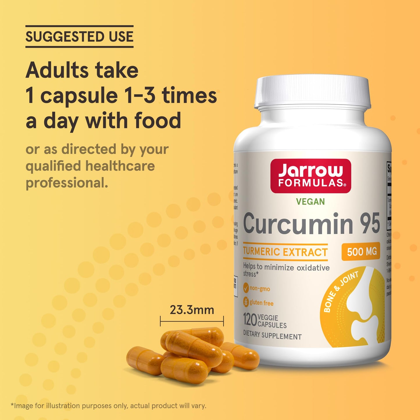 Jarrow Formulas Curcumin 95 Supplement - Turmeric Extract Supplement, 500 mg for Antioxidant & Joint Support, 120 Capsules