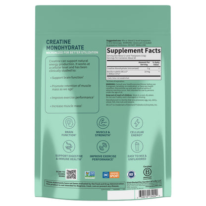 Creatine Monohydrate Powder for Women and Men by Garden of Life, Micronized Pre Workout with Probiotics for Muscle, Strength, Performance, Sport Amino Energy,