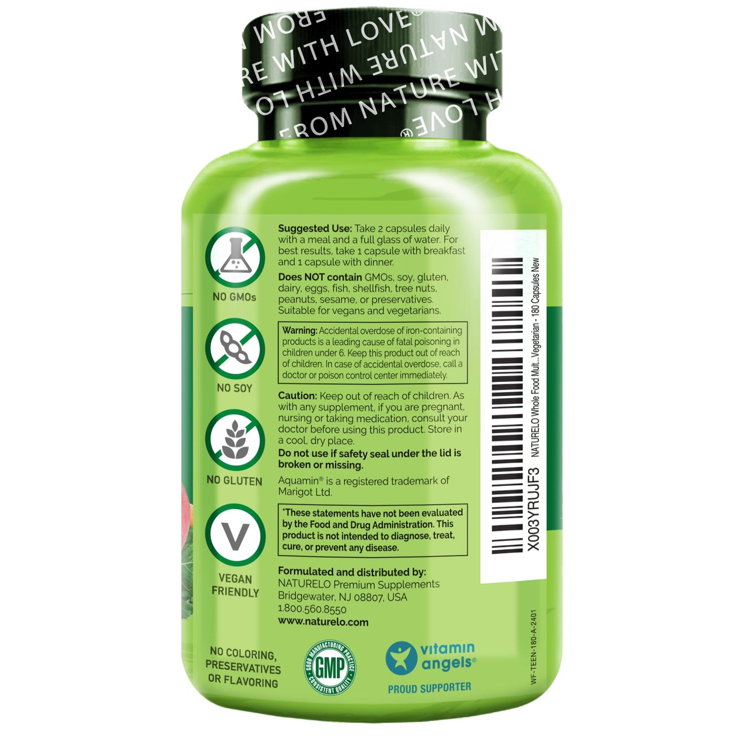 NATURELO Multivitamins for Teenage Girls/Boys, 180 Capsules, Whole Food Multivitamin with Minerals, Non-GMO, Vegetarian NATURELOBuy Supplements Australia