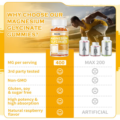 Magnesium Glycinate Gummies 1000mg - Sugar Free Magnesium Potassium Supplement with Vitamin D, B6, CoQ10 for Calm Mood & Sleep Support - 60 Orange Gummies ElevateLifeBuy Supplements Australia