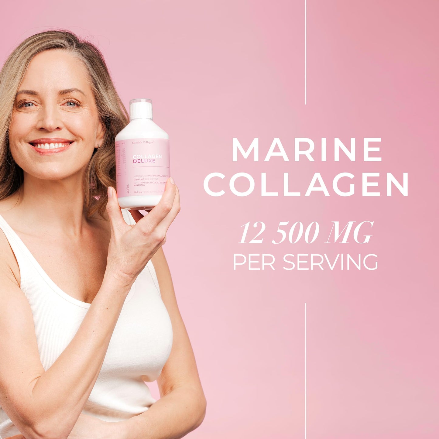 Swedish Collagen Deluxe 12,500 mg Hydrolyzed Marine Collagen Liquid Supplement - 20 Day Supply, 500 ml, Type 1 & 3 | Peptides & Vitamins for Hair, Skin, Nails, Joints | Clinically Tested | Sugar Free Swedish Collagen buy supplements Au