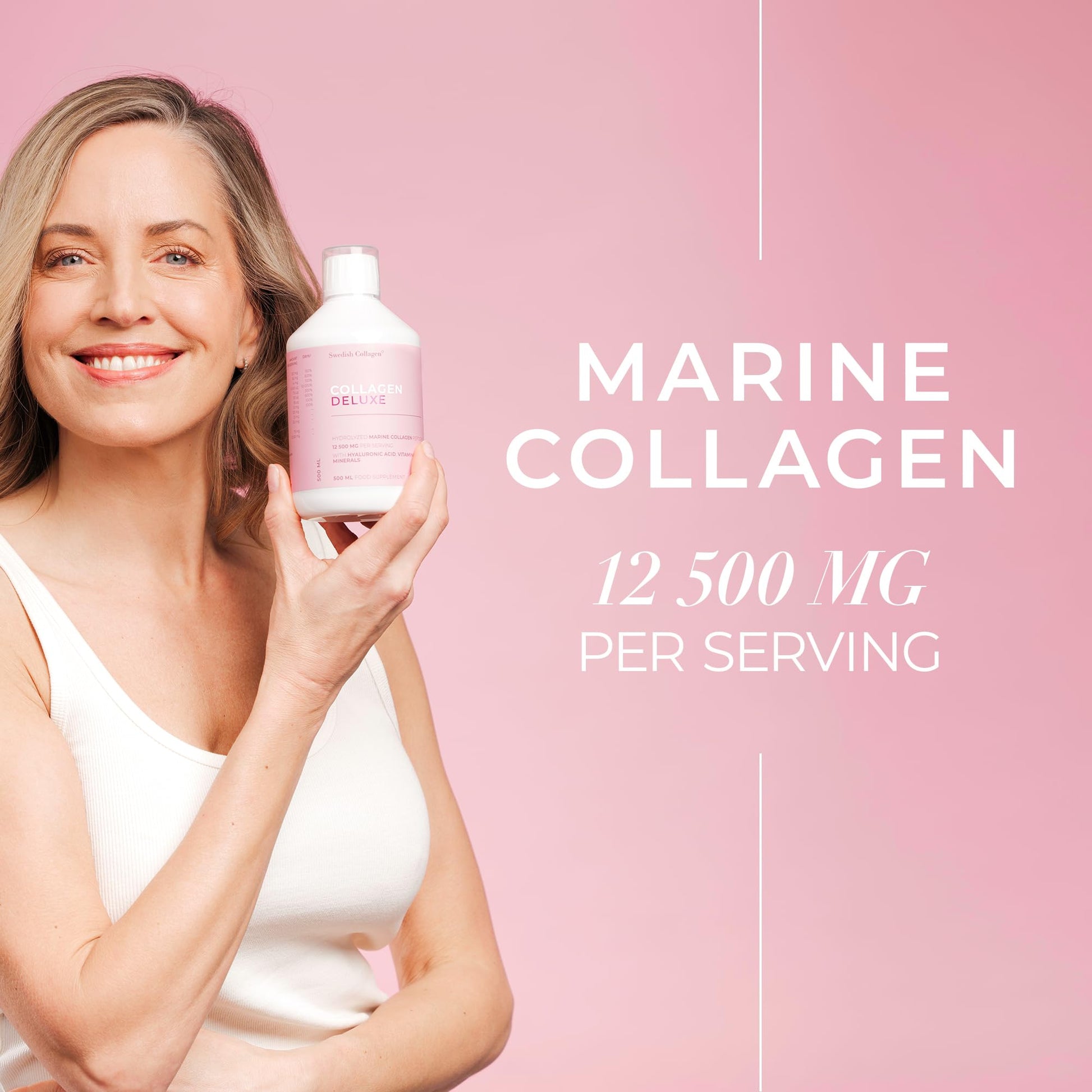 Swedish Collagen Deluxe 12,500 mg Hydrolyzed Marine Collagen Liquid Supplement - 20 Day Supply, 500 ml, Type 1 & 3 | Peptides & Vitamins for Hair, Skin, Nails, Joints | Clinically Tested | Sugar Free Swedish Collagen buy supplements Au