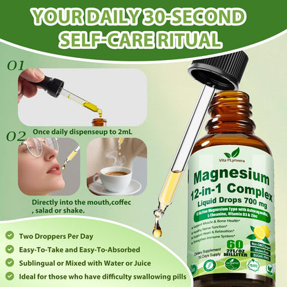 12-in-1 Magnesium Complex Liquid Drops, Chelated Magnesium Citrate Glycinate Taurate Malate Aspartate w. Ashwagandha Theanine D3 & Zinc for Relaxation Sleep Immune Health & Muscle Function丨Women Men. Vita PLynxera buy supplements Au