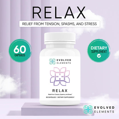 Evolved Elements All-Natural Muscle Relaxer | 60 Capsules | Spasm Relief with Magnesium, Passion Flower, and Valerian Root | Relieves Muscle Spasms, Tension, and Promotes Calmness Evolved ElementsBuy Supplements Australia