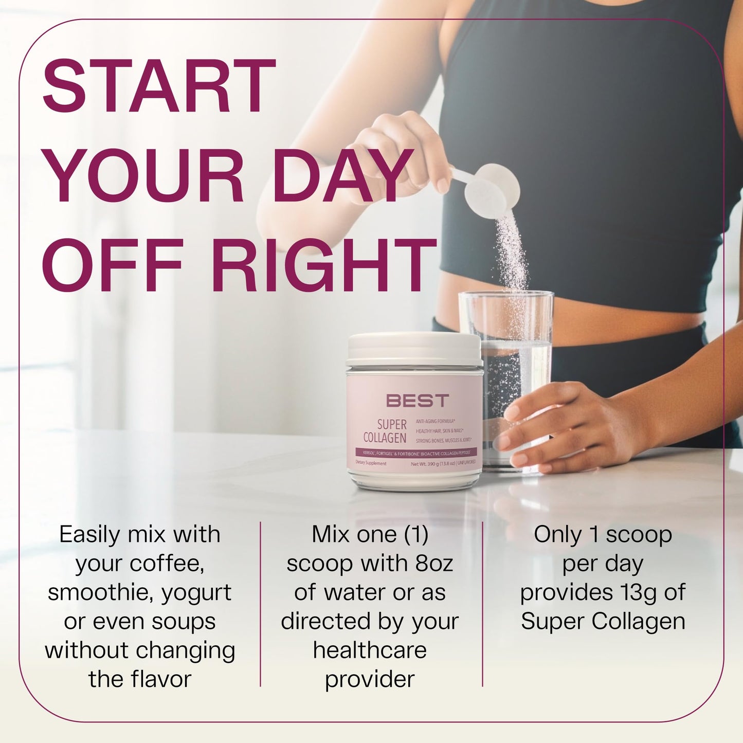 FORTIBONE® Collagen - 3 Clinically-Supported Bioactive Collagen Peptides with FORTIBONE®, FORTIGEL®, VERISOL® Unflavored Collagen for Women - Reduce Wrinkles,