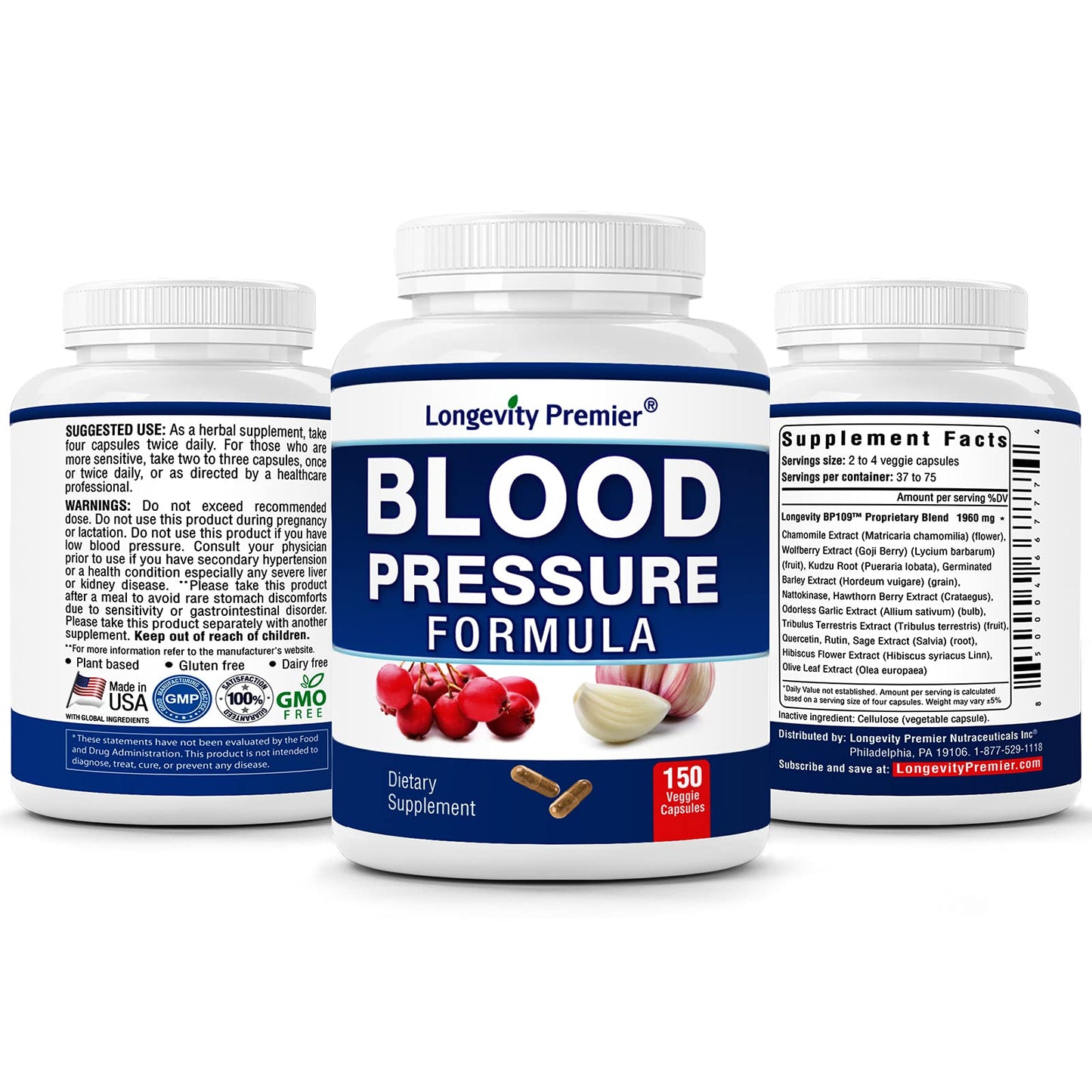 [3-Bottle X 150 Caps] Longevity Blood Pressure Formula -Scientifically formulated with Hawthorn & 12+ Quality Natural Herbs LONGEVITY PREMIER NUTRACEUTICALS INC buy supplements Au
