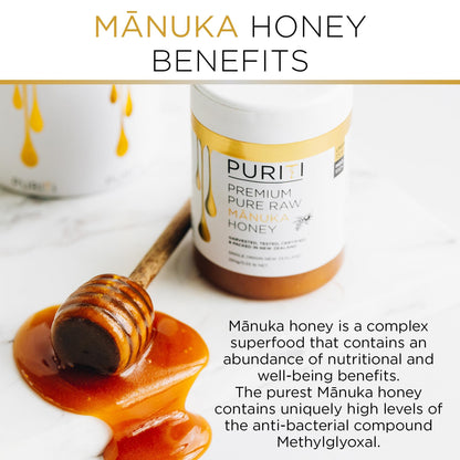 PURITI Premium Manuka Honey Lozenges High Potency - Sugar Free Drops | Genuine New Zealand Raw Manuka Honey Soothers for Coughs & Sore Throats | UMF Certified MGO 400+ UMF12+ (16 Pack)