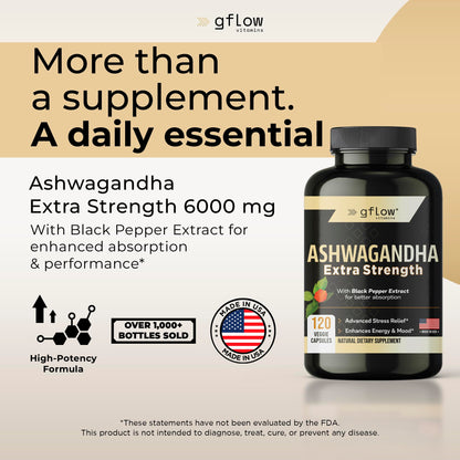 gflow vitamins Ashwagandha Supplements for Women and Men | Sleep, Mood and Energy Support | Extra Strength