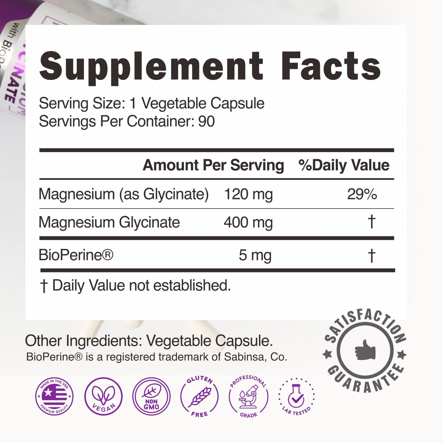 Pure Magnesium Glycinate 400mg - 5X Higher Absorption - Support Stress Relief, Sleep, Bone Health - 100% Chelated - Pure Magnesium Supplement