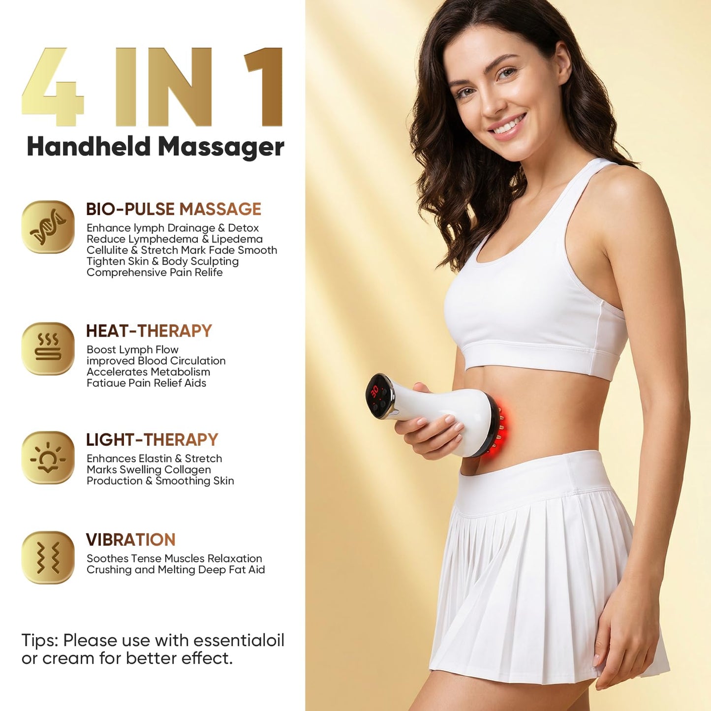 Lymphatic Drainage Massager, Anti Cellulite Massage Tool & Body Sculpting Machine with 30-Level Microcurrent, Light, Heat & Vibration for Legs, Arms & Belly, Helps Reduce Stretch Marks & Cellulite AFLUODN buy supplements Au