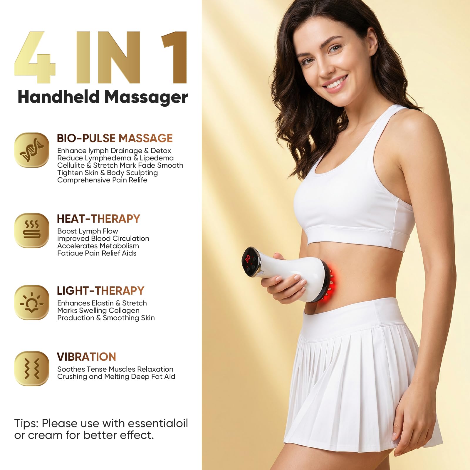 Lymphatic Drainage Massager, Anti Cellulite Massage Tool & Body Sculpting Machine with 30-Level Microcurrent, Light, Heat & Vibration for Legs, Arms & Belly, Helps Reduce Stretch Marks & Cellulite AFLUODN buy supplements Au