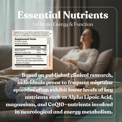 Headache and Migraine Relief Supplements - Drug Free Migraine Prevention Supplement - Natural Supplements for Migraine Headaches - Helps Reduce Frequency & Severity (60 Capsules) MIGUARDBuy Supplements Australia