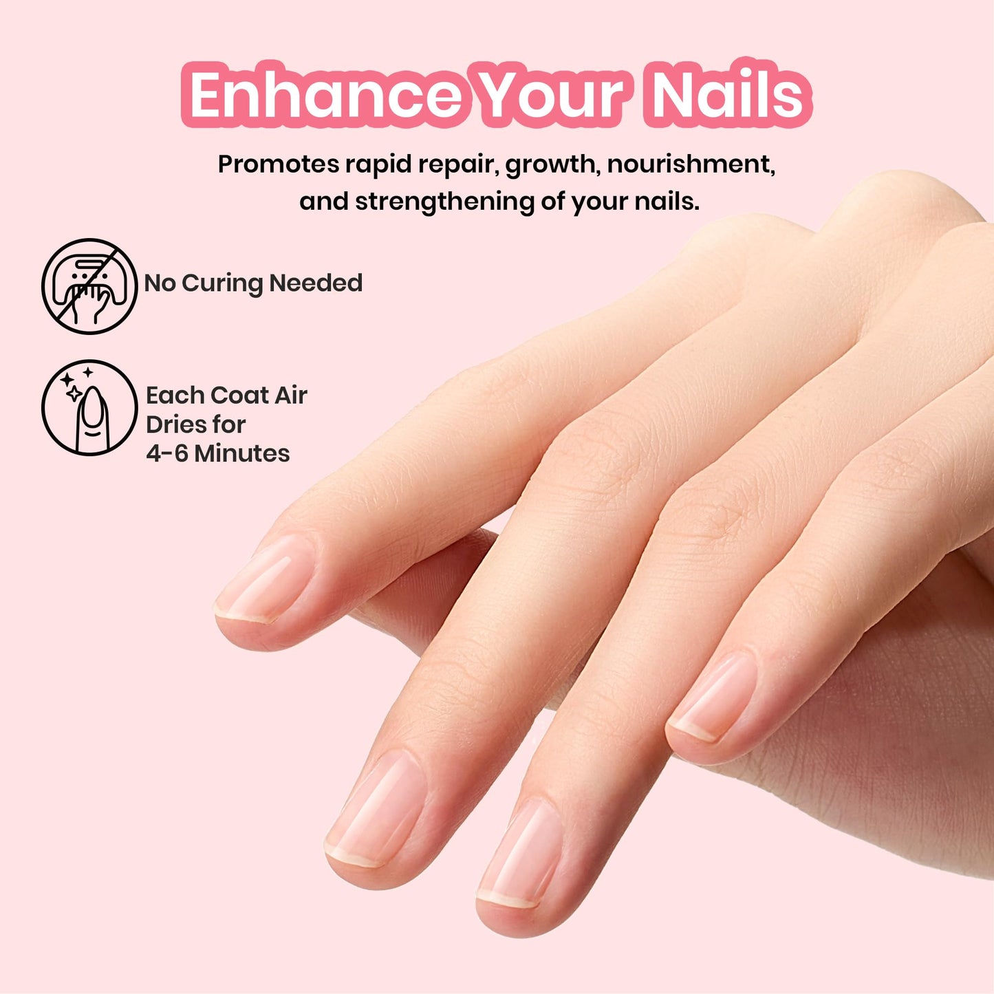 Beetles Nail Strengthener, Air Dry Pink Neutral Nail Polish Strengthener and Growth Nail Growth Treatment Nail Strengthener for Thin Nails and Growth