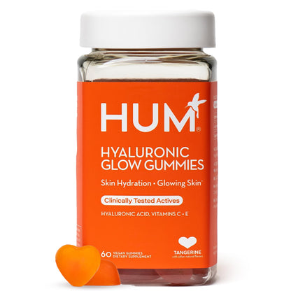 HUM Hyaluronic Glow Hydrating Skin Care Supplement, with Low Molecular Hyaluronic Acid, Vitamin C from Amla Fruit, and Vitamin E, Antioxidant Support for Skin Hydration, Tangerine, 60 Vegan Gummies HUM buy supplements Au