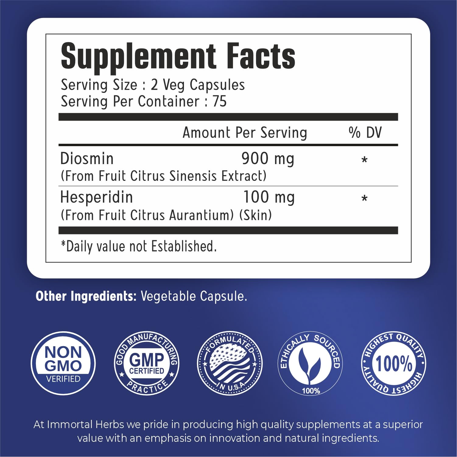 Immortal Herbs Diosmin Hesperidin 1000mg Complex, 150 Capsules, Citrus Bioflavonoids Rich Fruit Extract, 100% Vegetarian, Non-GMO & Gluten Free Diosmin Supplement with Max Strength Immortal HerbsBuy Supplements Australia