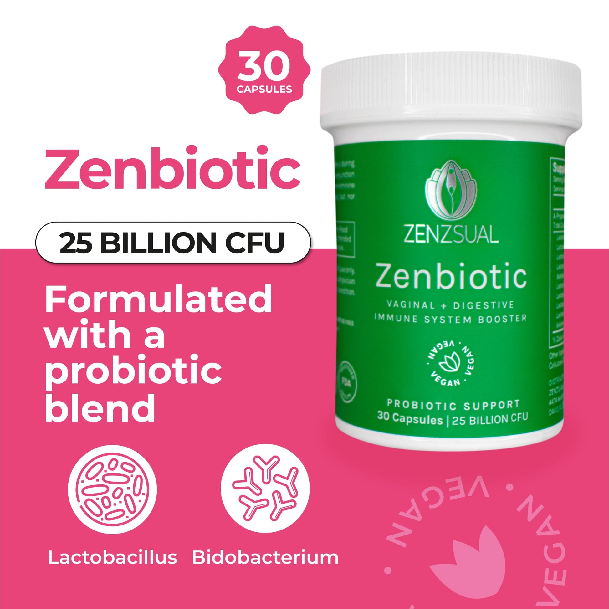 ZENZSUAL Zenbiotic Probiotics Support for Women – 25 Billion CFU, Vaginal Health & pH Balance Support, Odor & Yeast Control, Gut & Digestive Health, Urinary Comfort, Hormone Balance, 30 Vegan Capsules ZENZSUAL buy supplements Au