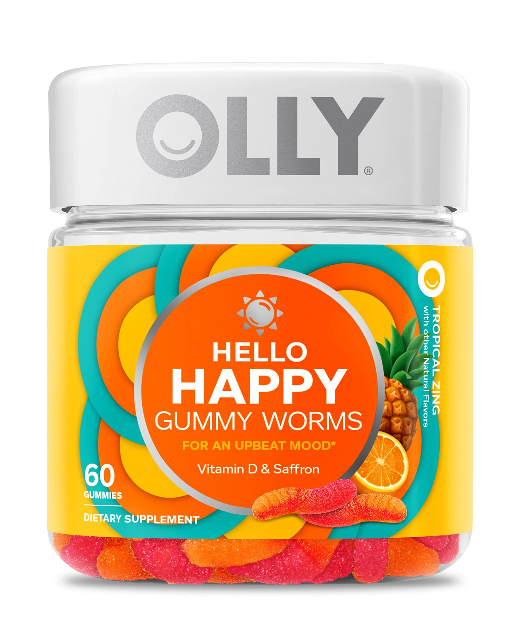 OLLY Daily Energy Gummy, Caffeine Free, Vitamin B12, CoQ10, Goji Berry, Adult Chewable Supplement & Hello Happy Gummy Worms, Mood Balance Support, Vitamin D, Saffron, Adult Chewable Supplement OLLYBuy Supplements Australia