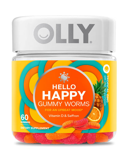 OLLY Daily Energy Gummy, Caffeine Free, Vitamin B12, CoQ10, Goji Berry, Adult Chewable Supplement & Hello Happy Gummy Worms, Mood Balance Support, Vitamin D, Saffron, Adult Chewable Supplement OLLYBuy Supplements Australia