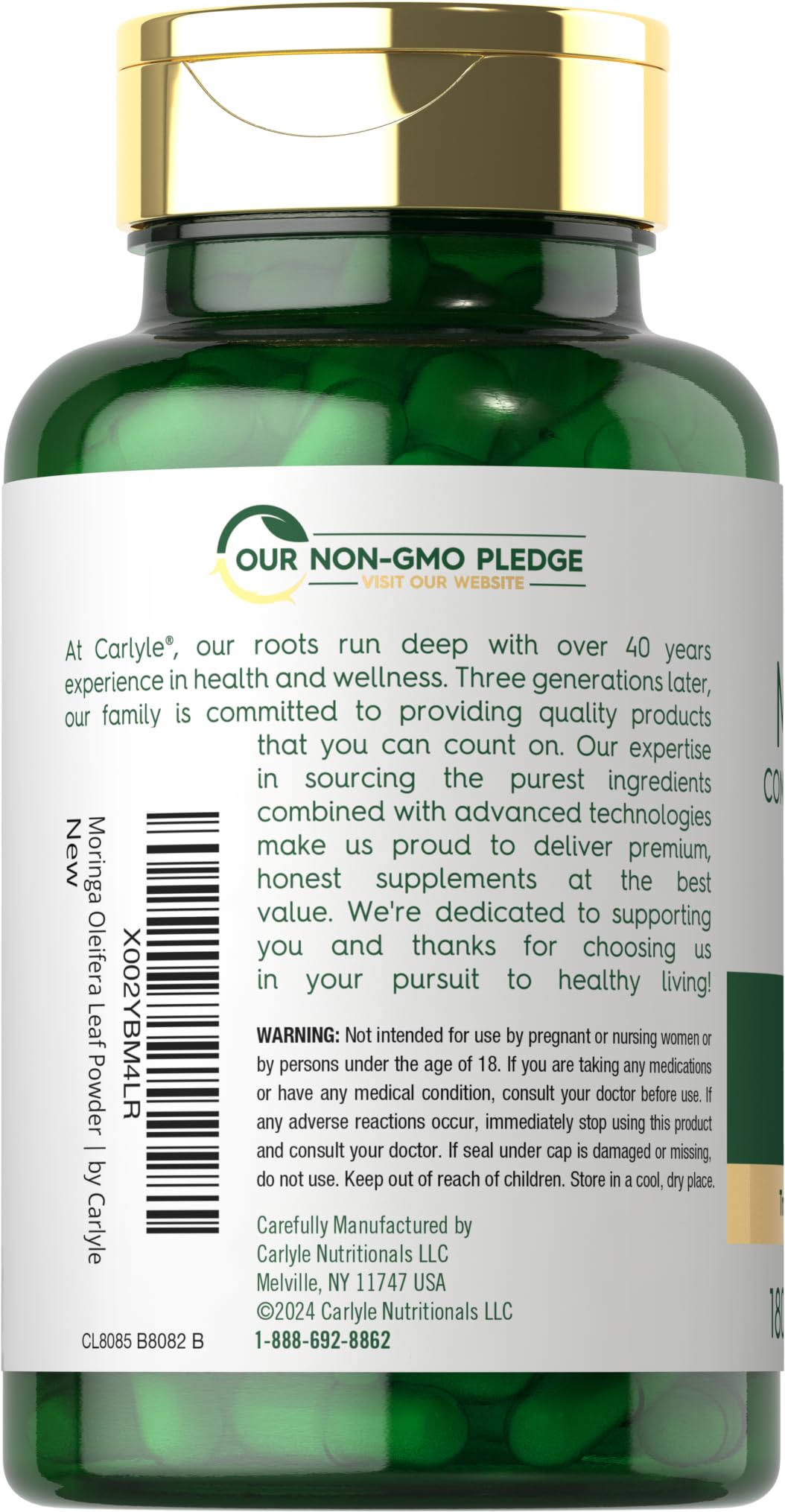 Carlyle Moringa Oleifera Supplement | 180 Capsules | Complete Green Superfood for Women and Men | Non-GMO and Gluten Free | from Moringa Leaf Powder CarlyleBuy Supplements Australia