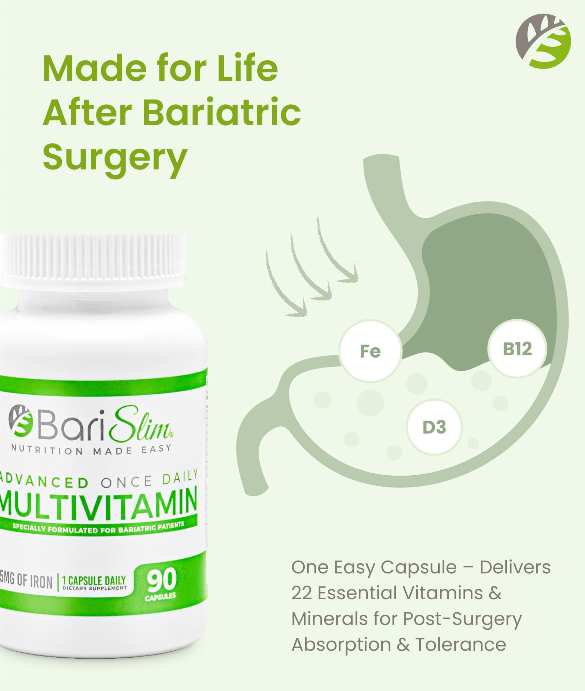 BariSlim Advanced Once Daily Bariatric Multivitamin Capsule - 45 mg of Iron - Bariatric Vitamin for Post Bariatric Surgery Including Gastric Bypass and Gastric Sleeve | 90 Day Supply BariSlim buy supplements Au