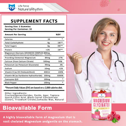 Nature‘s Rhythm Magnesium Gummies 500mg - 65 Ct | Magnesium Glycinate Supplements for Relaxation, Stress Relief, and Sleep for Adults & Kids Tasty and Tangy Raspberry Flavor Nature'sRhythmBuy Supplements Australia