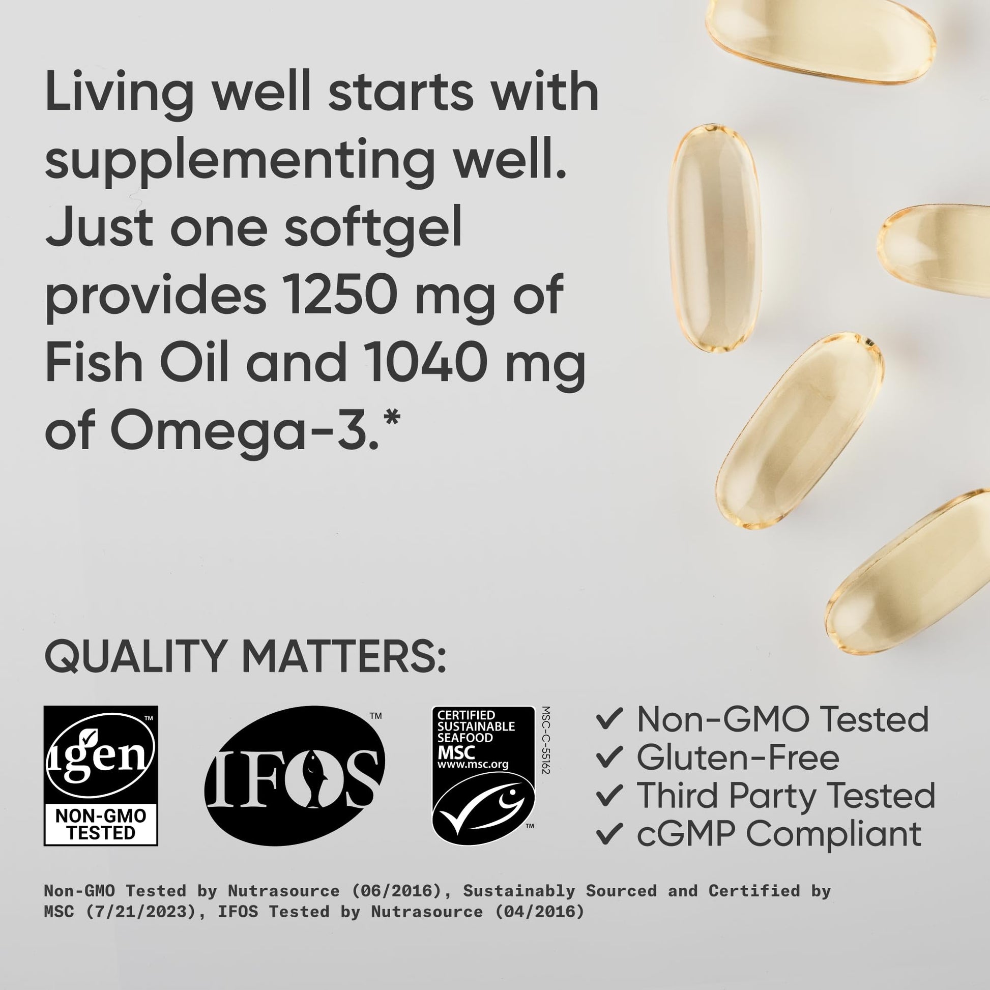Sports Research® Omega-3 Fish Oil 1250 - Triple Strength Fish Oil Supplement from Wild Alaska Pollock - MSC Certified Sustainable · Non-GMO · Soy Free - 180 Softgel Capsules Sports Research buy supplements Au