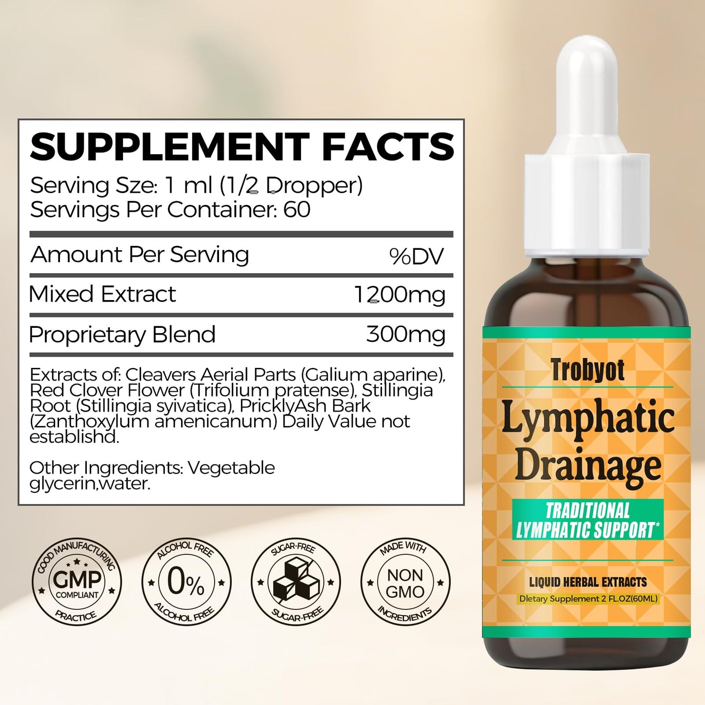 Trobyot Lymphatic Drainage Drops - Features Cleavers (Lymphatic), Prickly Ash Bark (Circulation), Red Clover Flower (Balance) - Immune Support Formula,2fl oz Trobyot buy supplements Au