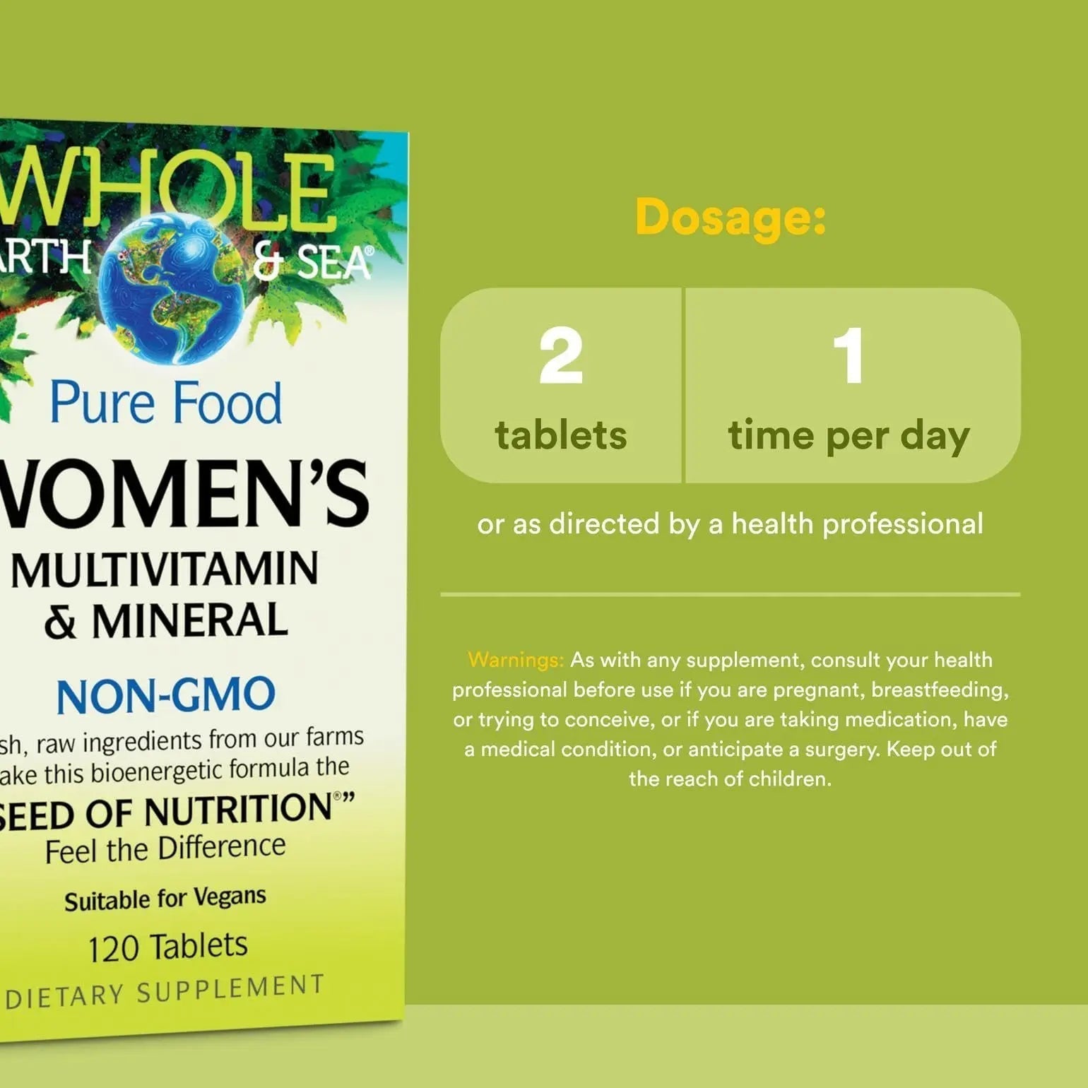 Natural Factors Whole Earth & Sea Women's Multivitamin & Mineral, Whole Food Supplement, Vegan, 120 Tablets Natural Factors