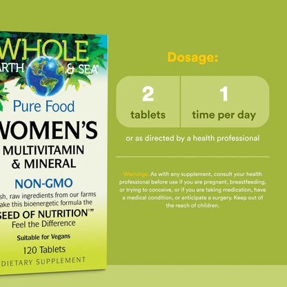 Natural Factors Whole Earth & Sea Women's Multivitamin & Mineral, Whole Food Supplement, Vegan, 120 Tablets Natural Factors
