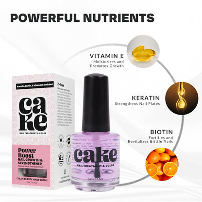 Nail Strengthener Power Boost Growth Formula, Keratin, Biotin, & Vitamin E, 21- Free, Repairs Damaged Nails, Stops Peeling & Chipping, Use as Clear Base Coat