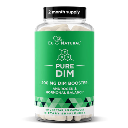 DIM Supplement Pure 200 Mg for Women or Men - Estrogen Hormone Balance Supplement for Energy, Fatigue, Stress, Menopause, Hot Flashes - Enhanced Bioavailability BioPerine - 60 Vegan Soft Capsules Eu Natural buy supplements Au
