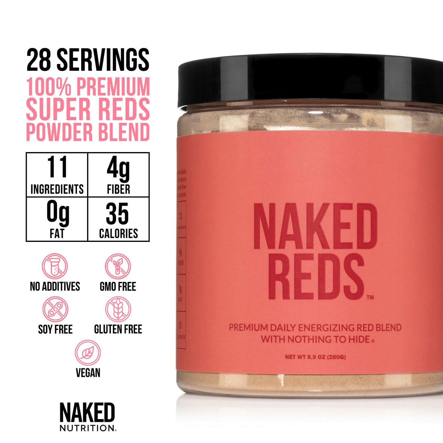 NAKED Reds Superfood Powder - Healthy, Energizing Polyphenol Fruit Powder Mix, No Fillers, No Additives, Vegan, Non-GMO, Gluten Free - 28 Servings NAKEDBuy Supplements Australia