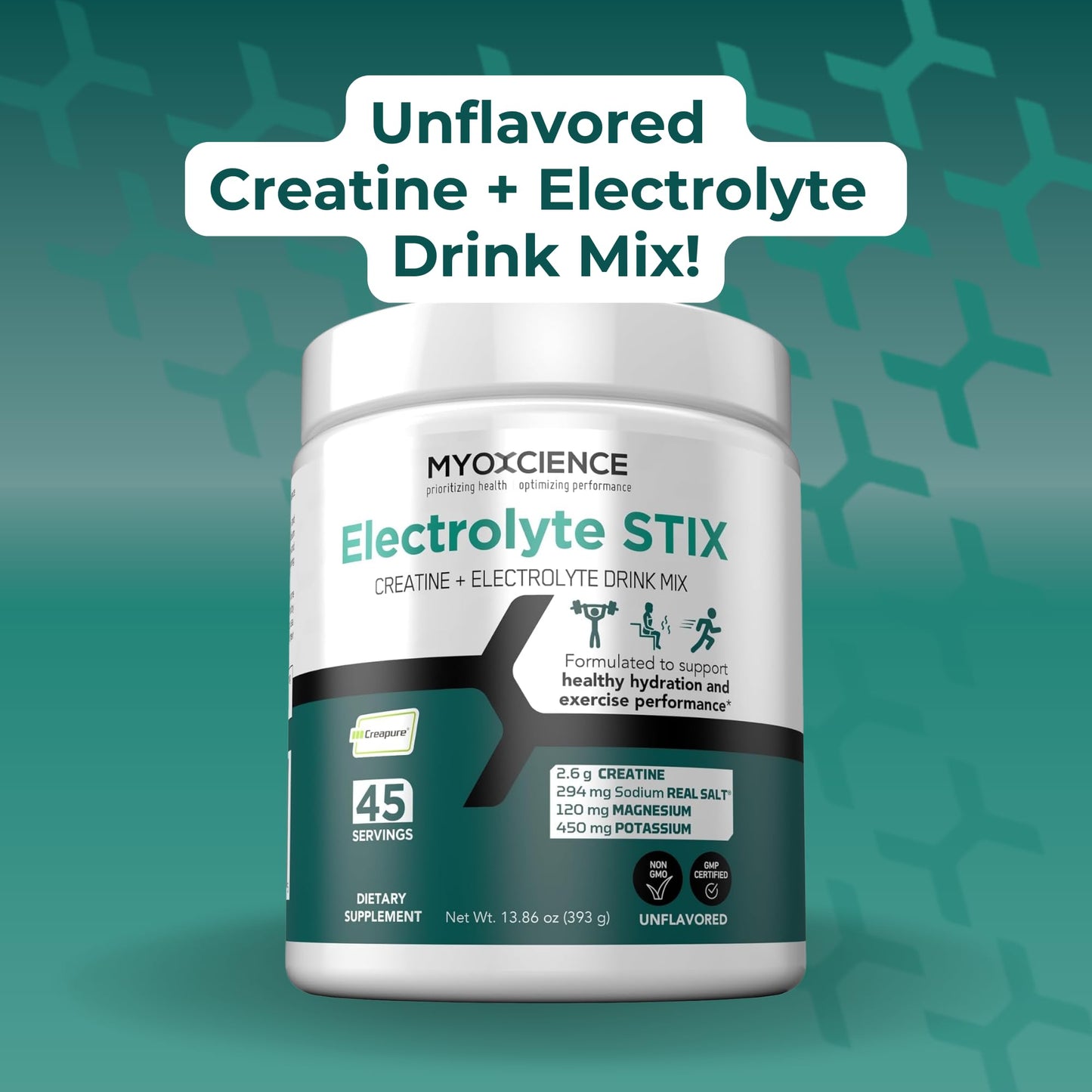 MYOXCIENCE Electrolyte STIX | Creatine Electrolyte Powder | Recovery from Exercise & Muscle Development w/Real Salt (Unflavored) (Jar 45 ct) MYOXCIENCE buy supplements Au