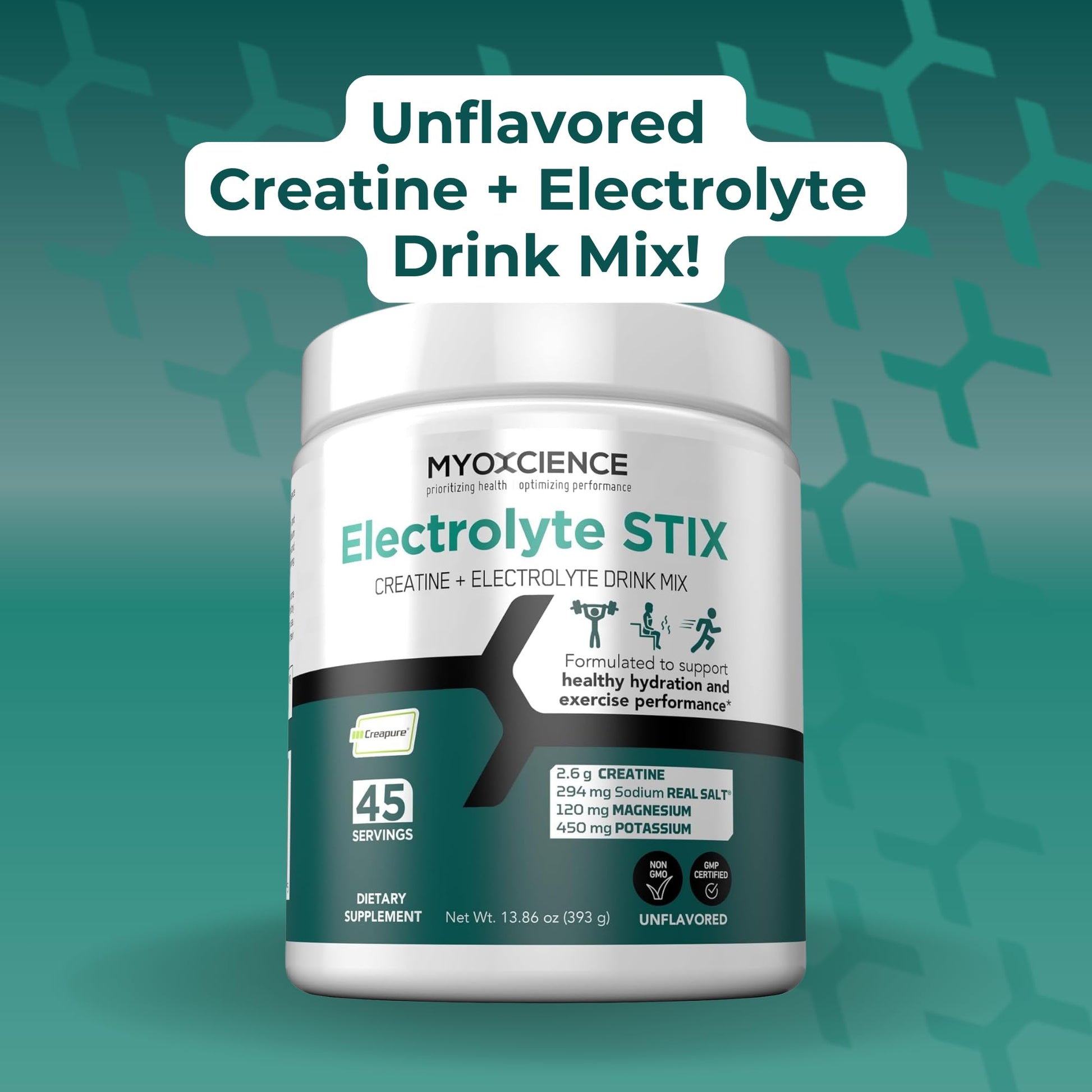 MYOXCIENCE Electrolyte STIX | Creatine Electrolyte Powder | Recovery from Exercise & Muscle Development w/Real Salt (Unflavored) (Jar 45 ct) MYOXCIENCE buy supplements Au
