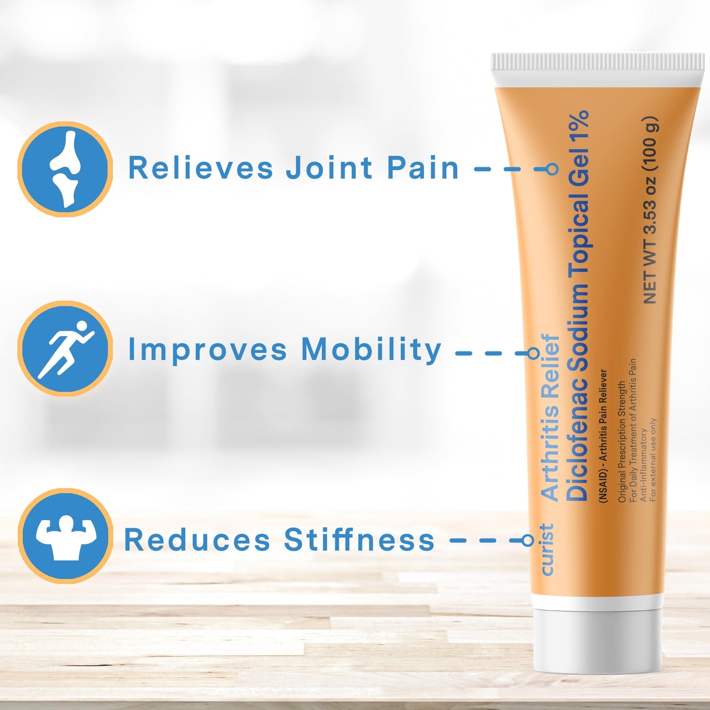 Curist Diclofenac Sodium Topical Gel 1 Percent 100g for Arthritis Pain - Joint Pain Relief for Hand Pain, Foot Pain, Knee Pain, Elbow Pain & Ankle Pain - 1% - 3.53oz CuristBuy Supplements Australia