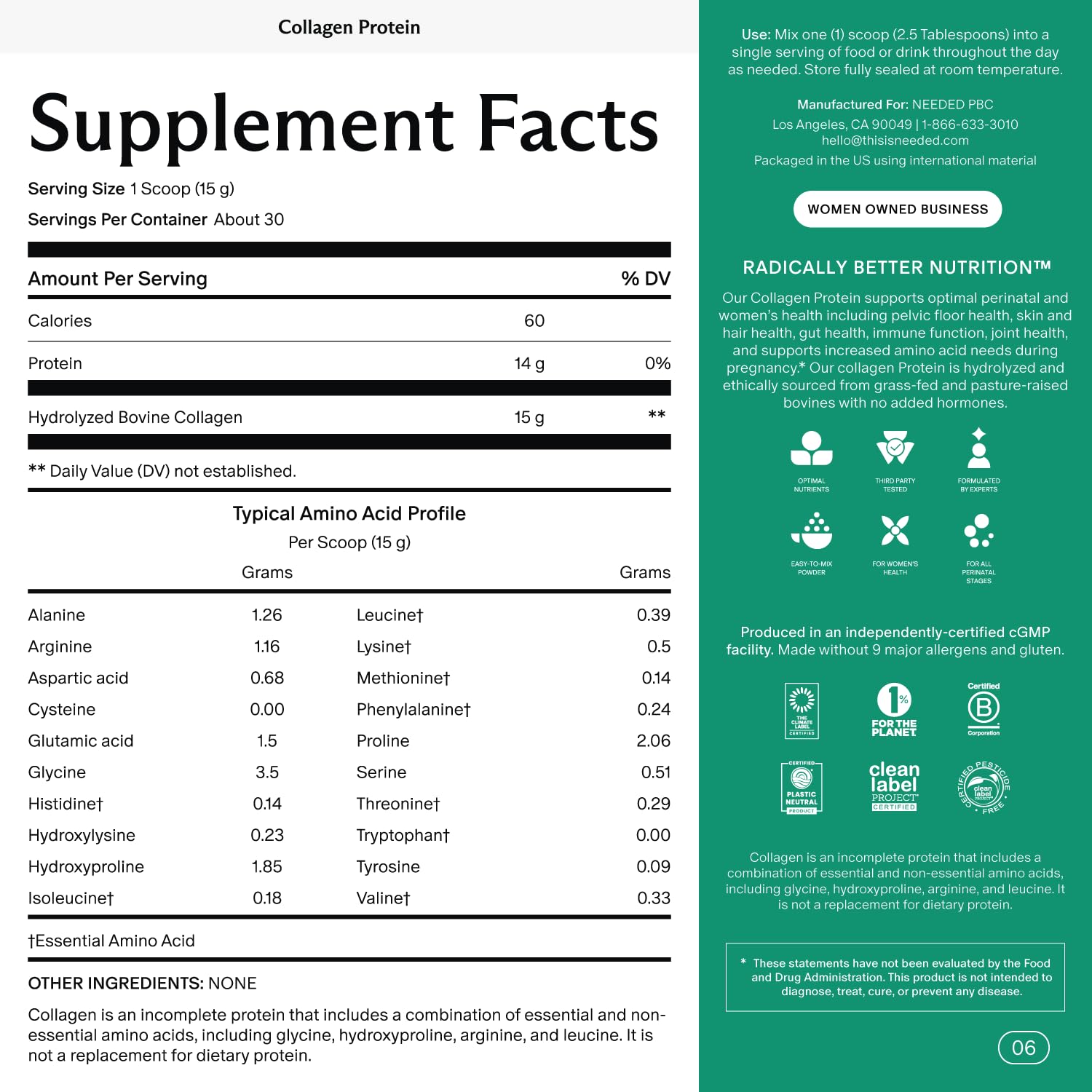 Needed. Hydrolyzed Collagen Protein Powder | Expert-Backed & Clean Sourced | Supports Skin, Hair, Joints | Grass-fed, Pasture-Raised, Hormone-Free | 1lb Needed. buy supplements Au