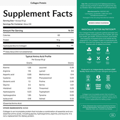 Needed. Hydrolyzed Collagen Protein Powder | Expert-Backed & Clean Sourced | Supports Skin, Hair, Joints | Grass-fed, Pasture-Raised, Hormone-Free | 1lb Needed. buy supplements Au