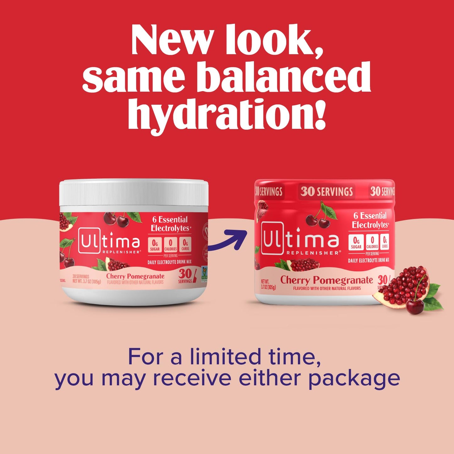 Ultima Replenisher Daily Electrolyte Powder Drink Mix – Sugar Free – Cherry Pomegranate, 30 Servings – Hydration Powder with 6 Electrolytes