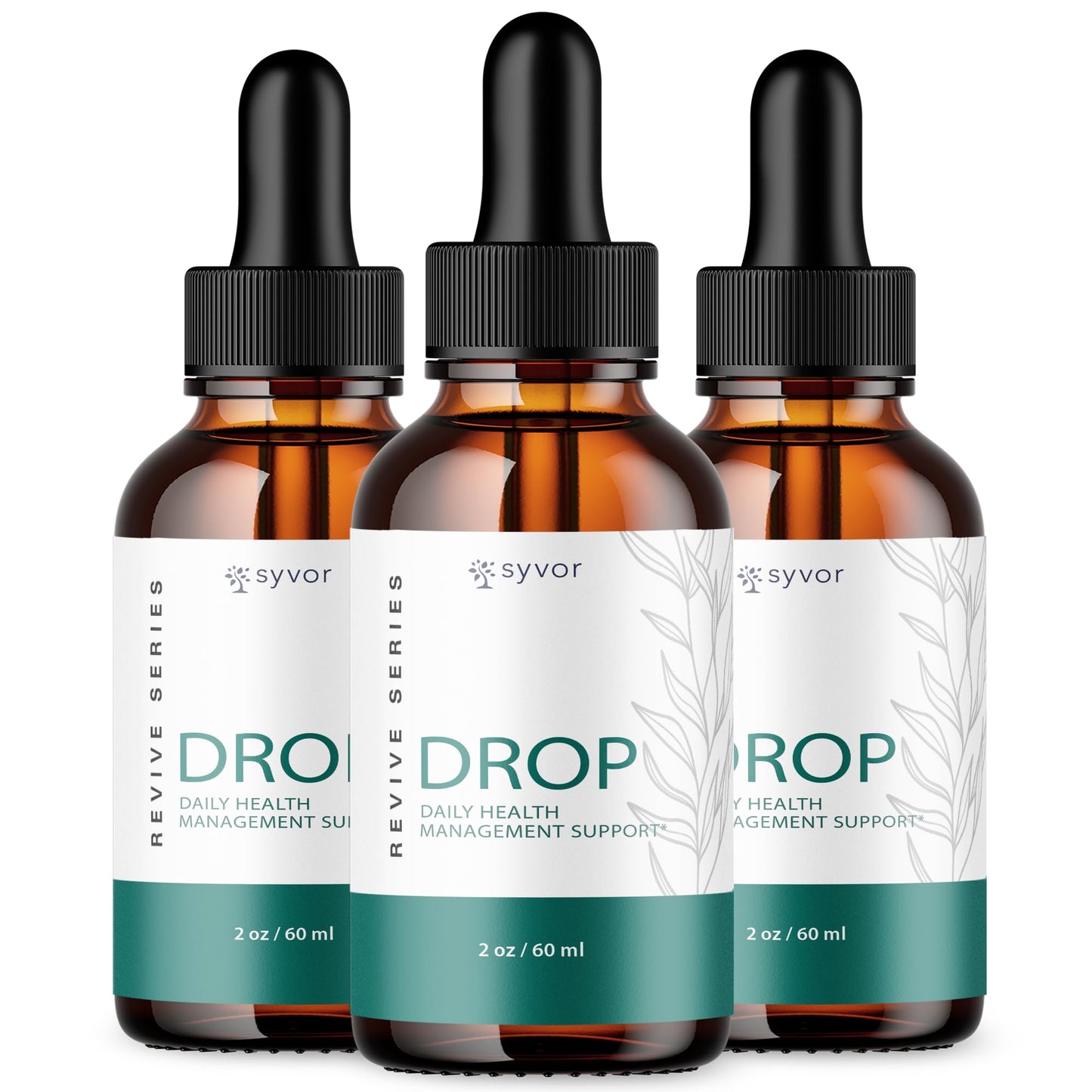 Three bottles of Syvor Drop on a white background