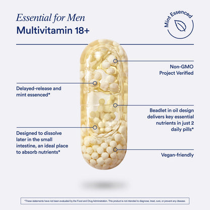 Ritual Men’s 18+ Daily Multivitamin - Key Essential Vitamins and Minerals to Support Energy, Muscle, Heart, Brain Health* - Including Zinc, D3, B12, A, K2 - Vegan - Mint - 60 Capsules - 30 Servings Ritual buy supplements Au