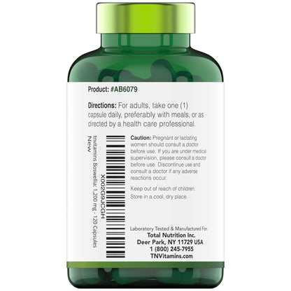 tnvitamins Boswellia Extract Capsules, 120 Count | 1,200 mg Per Capsule | 65% Boswellic Acids + 10:1 Concentrated Extract | Boswellia Serrata