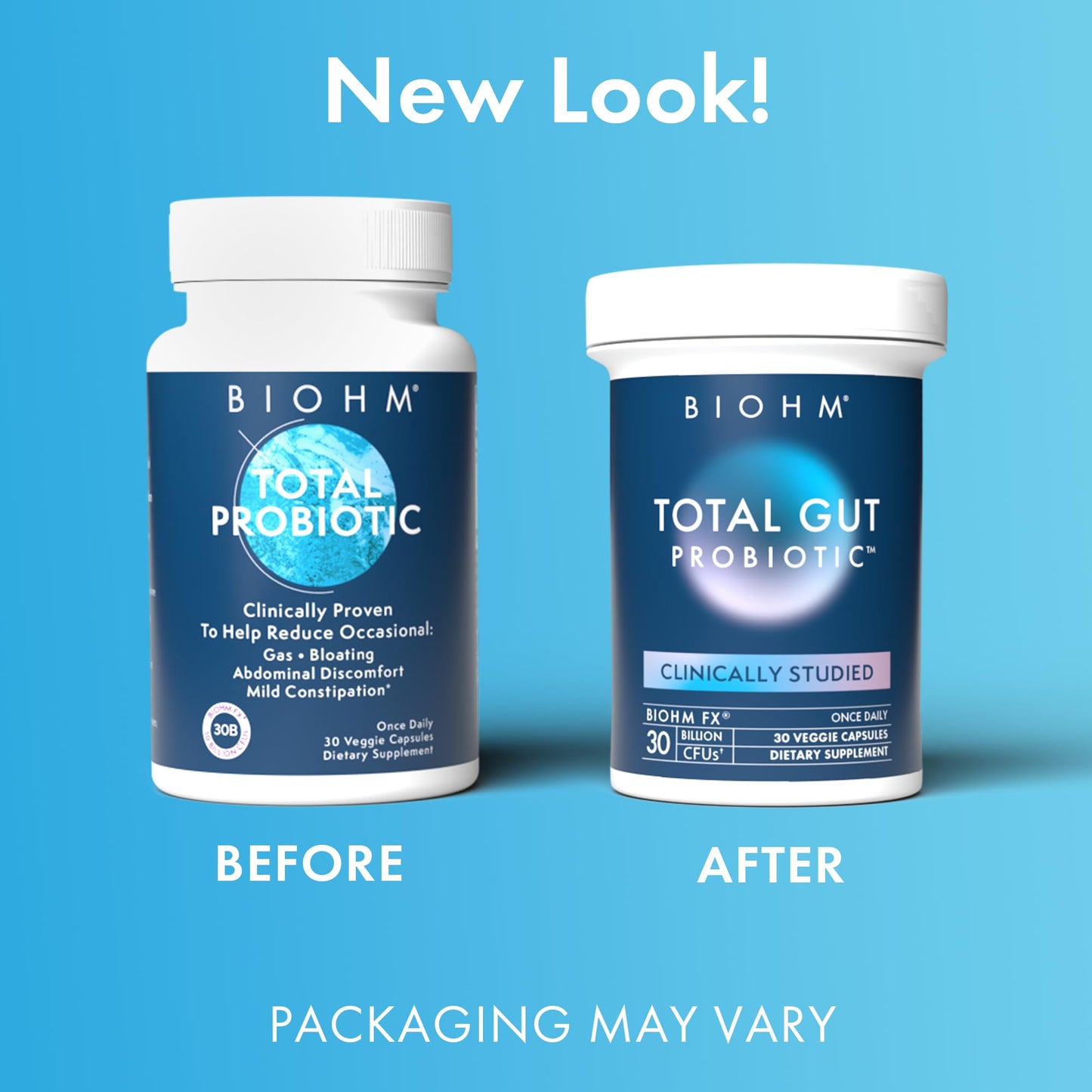 BIOHM Total Probiotic, 30 Billion CFU Daily Probiotics for Women & Men (30 Count) Helps Reduce Occasional Gas & Bloating,