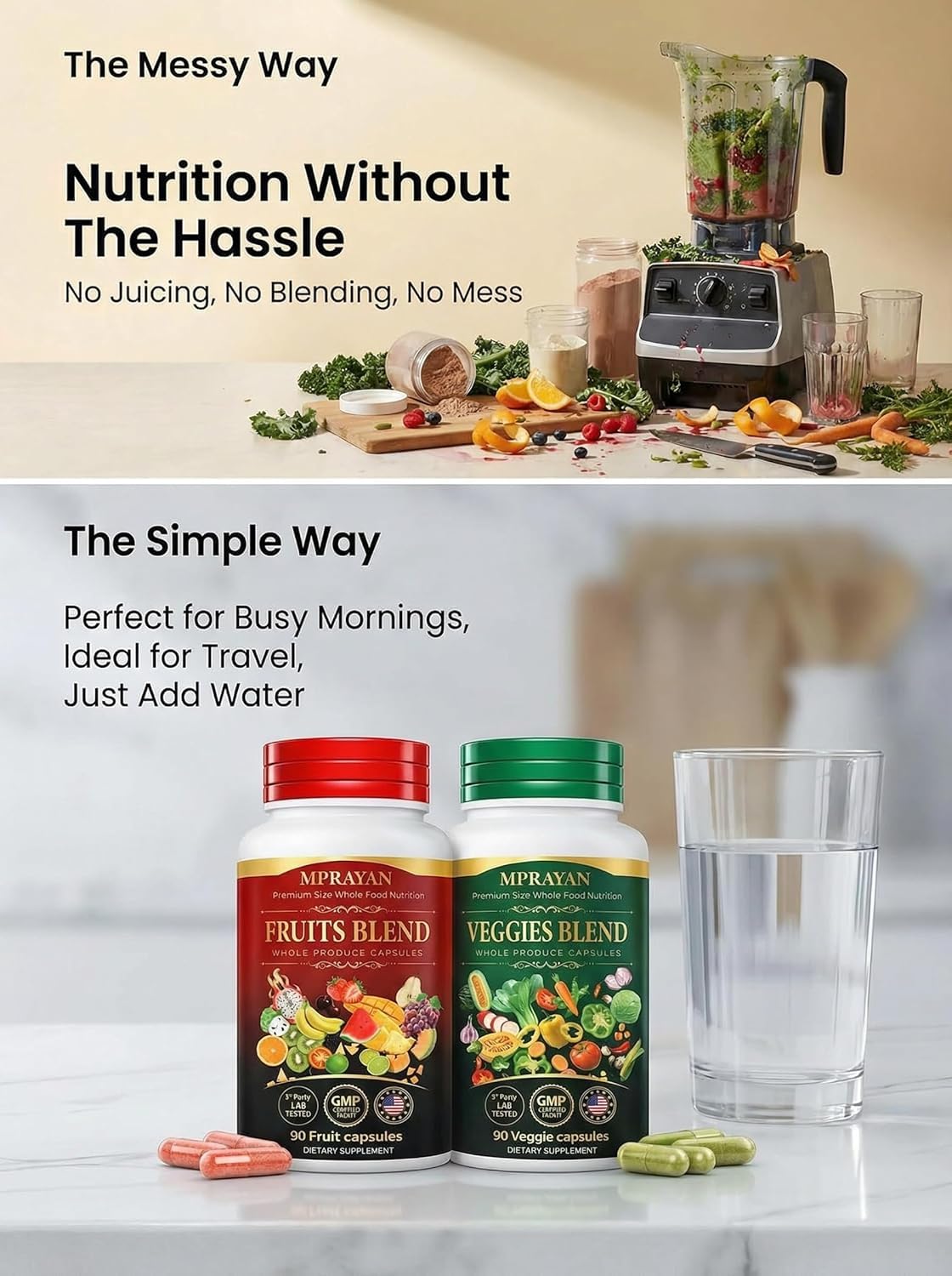 MPRAYAN Fruits and Veggies Capsules - 90 Fruits + 90 Veggies - Whole Food Superfood Supplement - Daily Greens Vitamins & Minerals - Plant Based Nutrition - Vegan Non-GMO - 180 Capsules MPRAYAN buy supplements Au