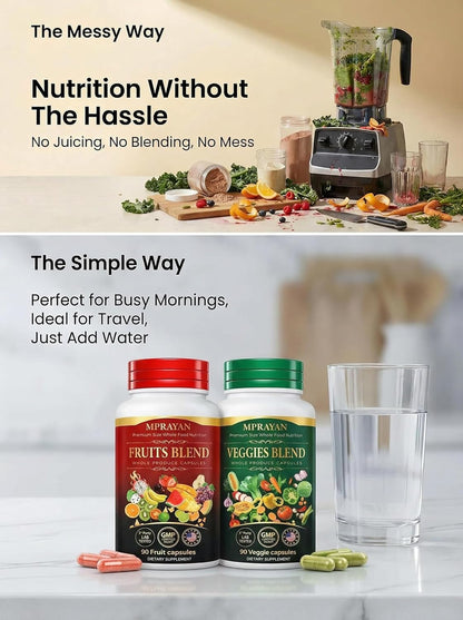 MPRAYAN Fruits and Veggies Capsules - 90 Fruits + 90 Veggies - Whole Food Superfood Supplement - Daily Greens Vitamins & Minerals - Plant Based Nutrition - Vegan Non-GMO - 180 Capsules MPRAYAN buy supplements Au