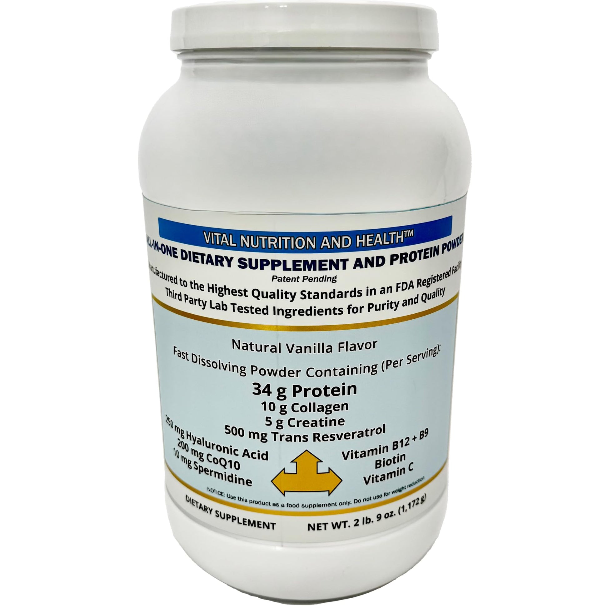 Vital Nutrition and Health All-in-One Powder: Protein, Collagen, Creatine, Resveratrol, Spermidine, Hyaluronic Acid, CoQ10 + Key Vitamins Vital Nutrition and HealthBuy Supplements Australia