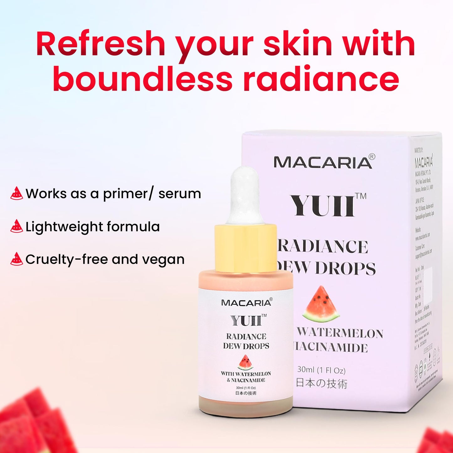 Yuii Niacinamide Serum Dew Drops - Face Moisturizer with Watermelon Fruit Extract - Glow Drops for Skincare and Makeup - Hydrating Formula for Radiant Skin - Pink Finish for Women & Girls MACARIABuy Supplements Australia