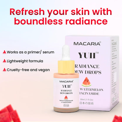 Yuii Niacinamide Serum Dew Drops - Face Moisturizer with Watermelon Fruit Extract - Glow Drops for Skincare and Makeup - Hydrating Formula for Radiant Skin - Pink Finish for Women & Girls MACARIABuy Supplements Australia